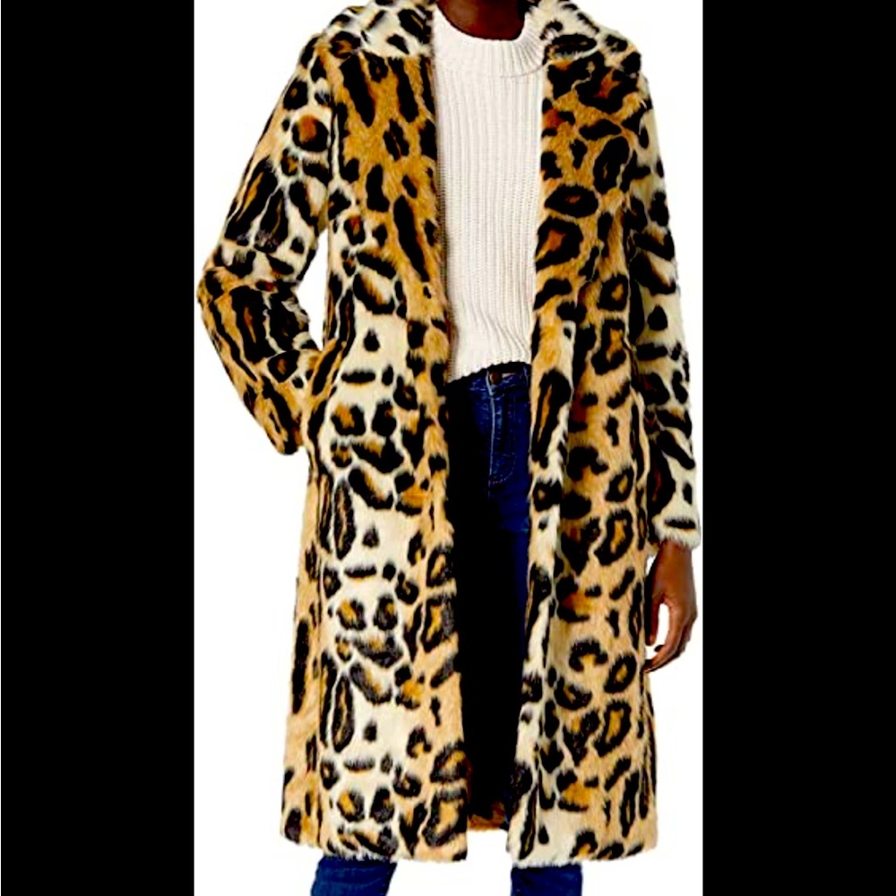 Rachel Ray Animal Print long faux fur coat